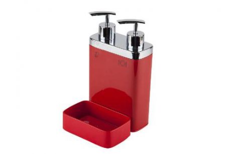 Дозатор для жидкого мыла PRIMANOVA, VIVA, 12,5*13,5*22 см, красный, с секцией для губки