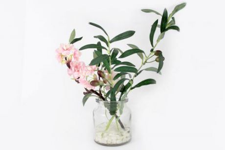 Декоративные цветы Dream Garden, Сакура розовая и ветвь оливы в вазе, 34*18*31 см