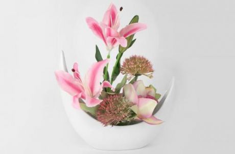 Декоративные цветы Dream Garden, Лилии розовые и орхидея в вазе, 24*10*28 см