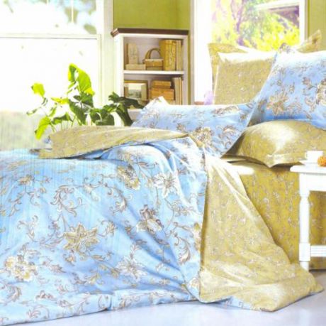 Комплект постельного белья семейный СайлиД, B, голубой, с орнаментом