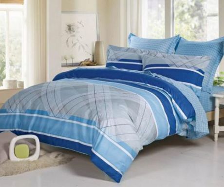 Комплект постельного белья семейный СайлиД, B, синяя полоска