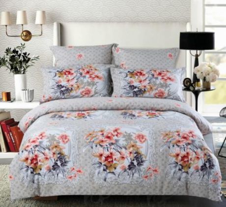 Комплект постельного белья двуспальный-евро СайлиД, B, цветы, серый