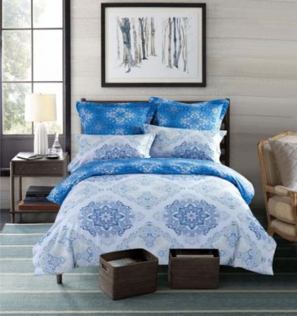 Комплект постельного белья семейный СайлиД, B, синий, с рисунком