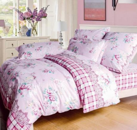 Комплект постельного белья двуспальный-евро СайлиД, A, розовый, с рисунком