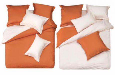 Комплект постельного белья двуспальный-евро СайлиД, L, кремовый/оранжевый