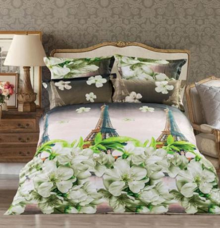 Комплект постельного белья двуспальный-евро СайлиД, B, белые цветы
