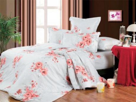 Комплект постельного белья двуспальный-евро СайлиД, B, розы, голубой
