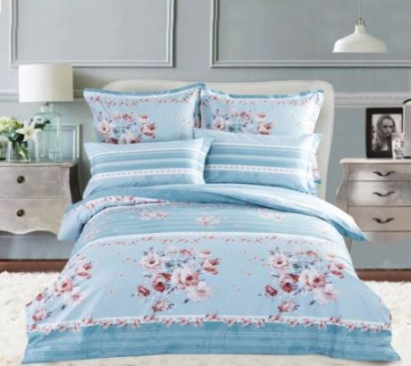 Комплект постельного белья семейный СайлиД, B, синий, с узором
