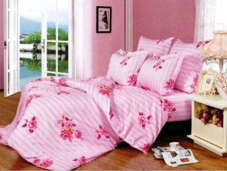 Комплект постельного белья семейный СайлиД, А, розовый, с узором