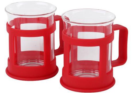 Набор стаканов с подстаканниками ROSENBERG, 4 предмета, красный