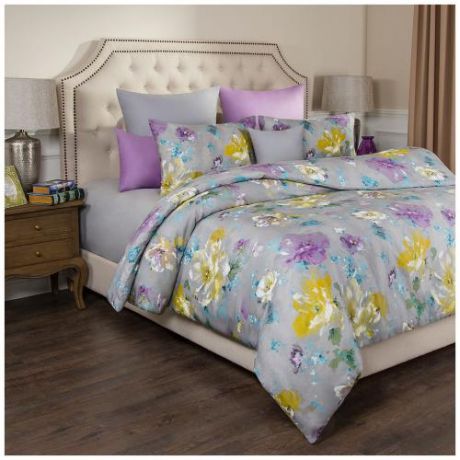 Комплект постельного белья двуспальный-евро SANTALINO, Цветы, серый
