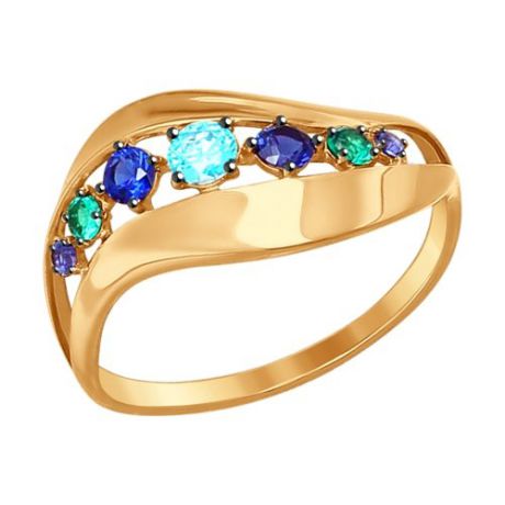 Кольцо из золота с зелёными и синими фианитами