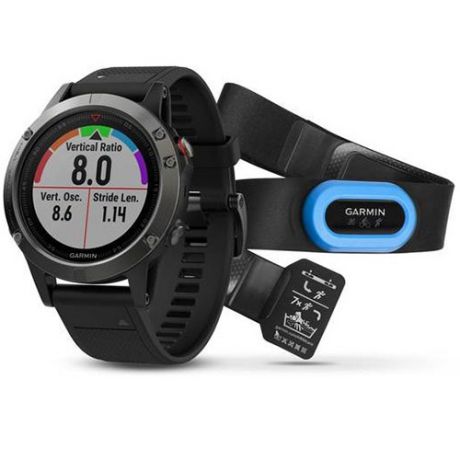 Garmin Fenix 5 sapphire черные с черным ремешком и HRM-Tri