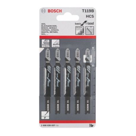 Пилки для лобзика BOSCH T119 B, HSS 5 шт. 2.608.630.037