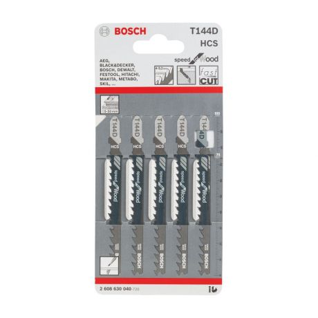 Пилки для лобзика BOSCH Т 144 D, HSS 5 шт. 2.608.630.040