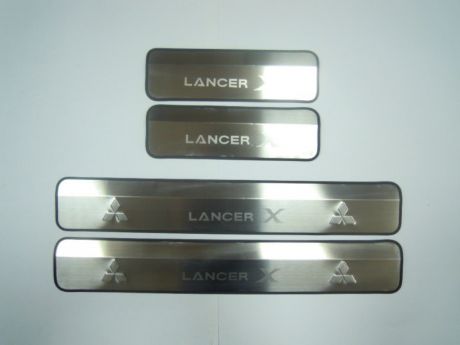 Накладки на дверные пороги с логотипом, нерж. JMT 24543 для Mitsubishi Lancer 2007 -