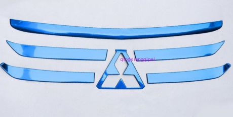 Накладки на решетку радиатора (синие) для Mitsubishi Outlander 3 (2011 - 2014)
