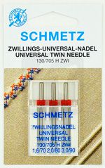 Иглы стандартные двойные 130705H ZWI №№ 701.6, 802.0, 903.0, 3 шт. Schmetz
