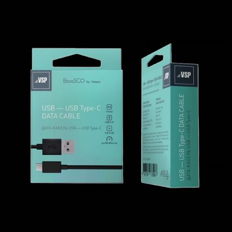 Дата-кабель USB A 2.0 - Type-C, 1м, черный, BoraSCO (VSP)