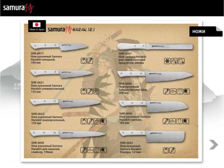 Набор из 8 кухонных ножей Samura Harakiri White (упакованы отдельно)