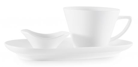 3893 GIPFEL Набор чайный из 3 предметов (чашка 220мл, фиалка 150 мл, блюдце-поднос). Материал: фаянс. Цвет: белый