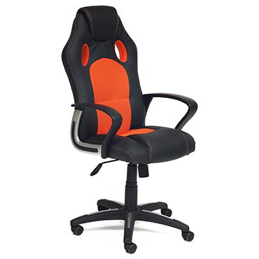 Кресло компьютерное Рейсер Нью (Racer New) Доступные цвета обивки: Искусств. чёрн. кожа + оранжевая сетка