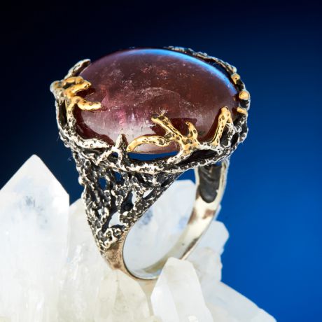 Кольцо турмалин розовый (рубеллит) (серебро 925 пр., позолота) размер 19