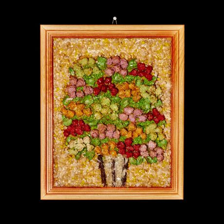 Картина из натуральных камней "Букет объемных цветков" 27х22 см