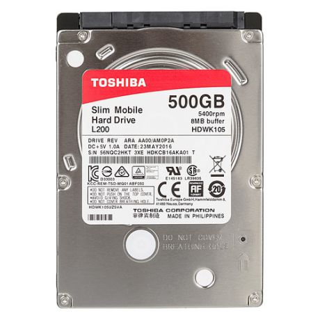 Жесткий диск TOSHIBA L200 Slim HDWK105EZSTA, 500Гб, HDD, SATA III, 2.5"