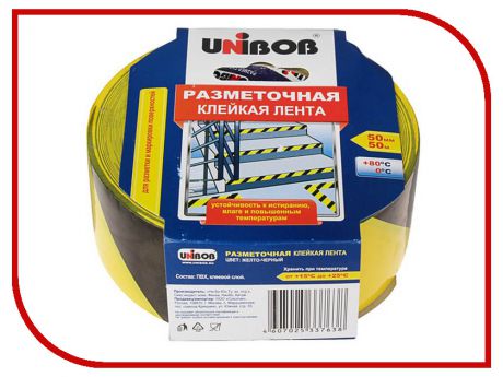 Клейкая лента Unibob Разметочная 50mm x 50m Yellow-Black 48905