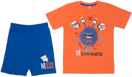 Комплекты Barkito Комплект трикотажный для мальчика: футболка с коротким рукавом+шорты Barkito, "Мистер М", оранжево-синий