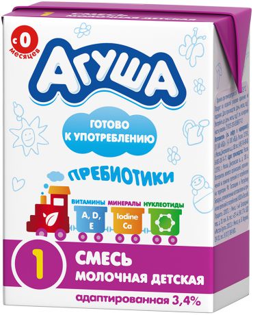 Молочная продукция Агуша Готовая молочная смесь Агуша-1 3,4% с рождения 200 мл