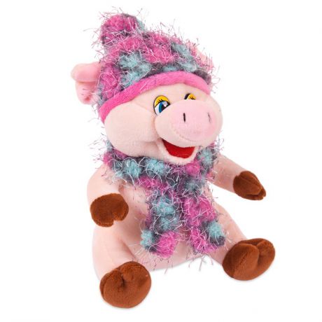 Мягкие игрушки ABtoys Свинка в розовых шарфике и шапочке
