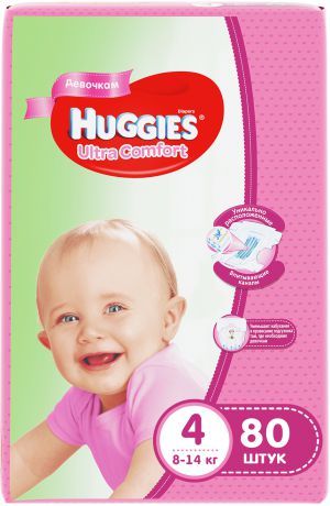 Подгузники Huggies Подгузники Huggies Ultra Comfort для девочек 4 (8-14 кг) 80 шт.