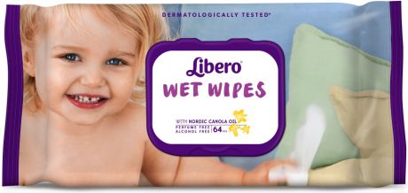 Прокладки и салфетки Libero Детские влажные салфетки Libero Wet Wipes сменный блок 64 шт.