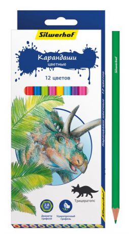 Ручки и карандаши Silwerhof Цветные «Динозавры» 12 цветов