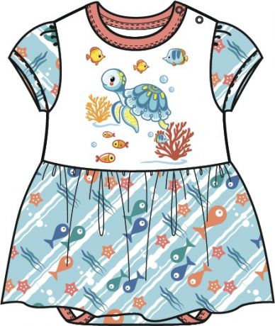 Первые вещи новорожденного Barkito Комбинезон для девочки Barkito "Подводные жители", белый с голубой отделкой