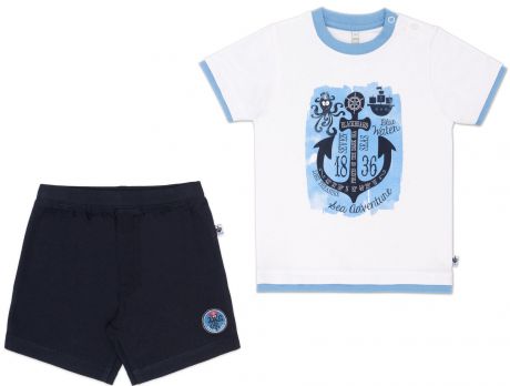 Комплекты Barkito Комплект трикотажный для мальчика: футболка с коротким рукавом+шорты Barkito, "Пираты семи морей", бело-синий