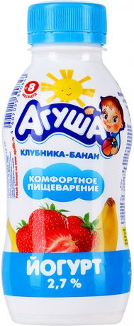 Молочная продукция Агуша Йогурт питьевой Агуша Клубника и банан 2,7% с 8 мес. 200 г