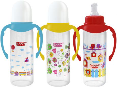 Бутылочки LUBBY Малыши и малышки с ручками и силиконовой соской 0+, 250 мл.