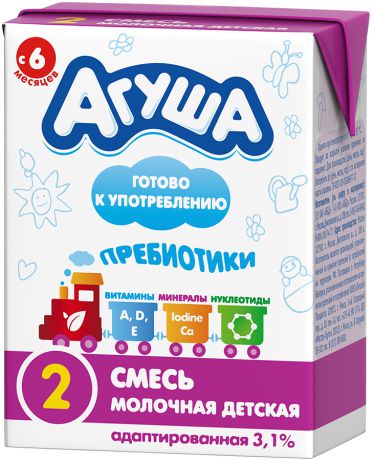 Молочная продукция Агуша Готовая молочная смесь Агуша-2 3,1% с 6 мес.200 мл