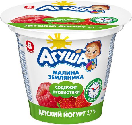 Молочная продукция Агуша Йогурт Агуша Малина-земляника 2,7% с 8 мес. 90 г
