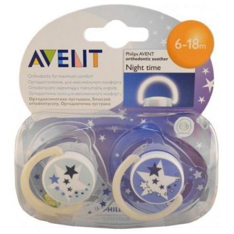 avent 8481 пустышка ночная силиконовая 6-18м 2 шт