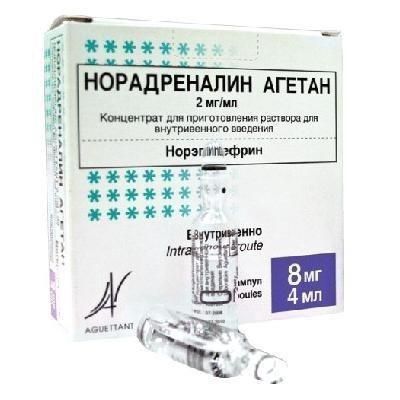норадреналин агетан конц в/в 2 мг/мл 4 мл 10 амп