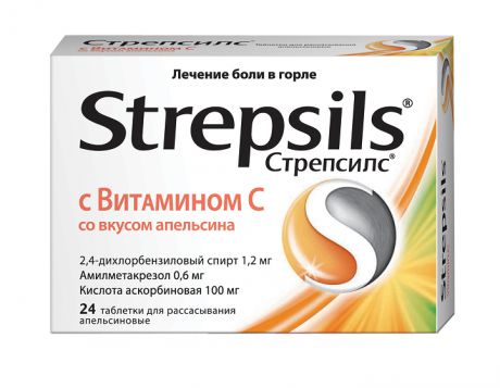 стрепсилс с витамином с апельсин 24 таблетки для рассасывания