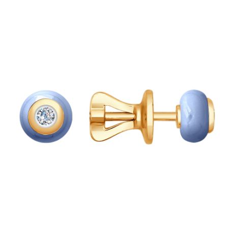 Серьги из золота с бриллиантами и голубыми керамическими вставками