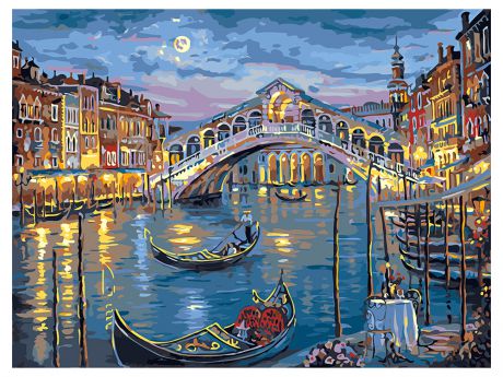 Рисование по дереву по номерам Мост над каналом в Венеции 30х40см Рыжий кот