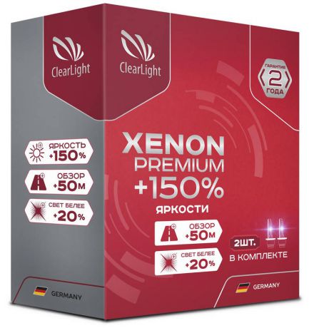 Лампа автомобильная ксеноновая Clearlight Xenon Premium +150%, цоколь HB4, 5000 К, 35 Вт, 2 шт