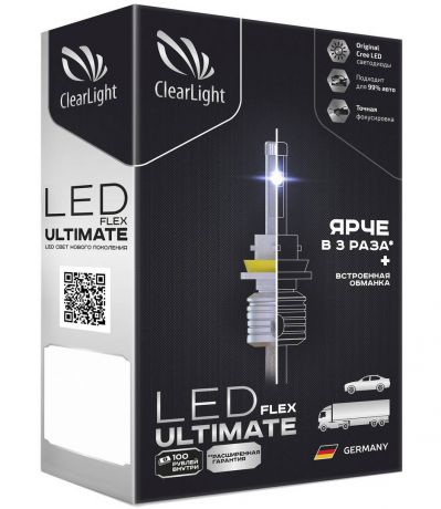 Лампа автомобильная светодиодная Clearlight Flex Ultimate, для фар, цоколь HIR2 9012, 5500 Лм, 2 шт