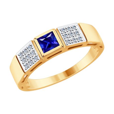 Кольцо из золота с бриллиантами и синим корундом (синт.)